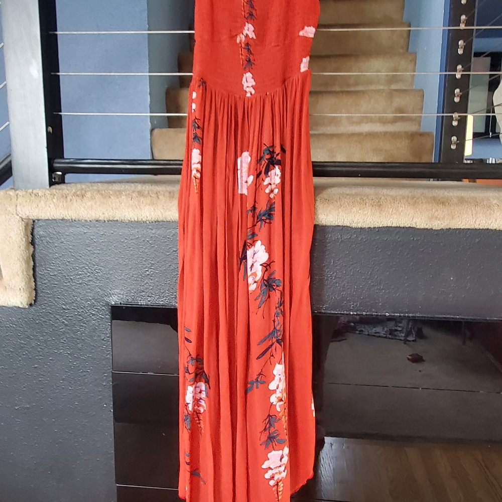 Free People Vibrant Red Floral Maxi Dress